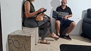 dentist babe gropes flashed dick then licks pussy in office creampie