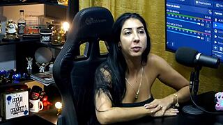 ruan licks and fingers renatinha mello's hairy wet pussy close up on podcast. she gets soaked from sensual cunilingus