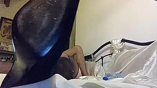 Clothed white slut in red satin panties begs for pov doggystyle pounding and dirty rimjob