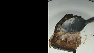 guy eats bolo covered in thick sticky cum from blowbang bukkake