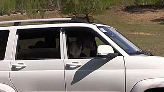 lesbians strap on fuck big ass hairy pussy in car pov action