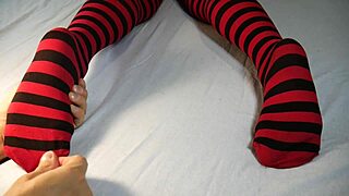 Milf soles get intense massage tickling with socks stripped off feet legs fetish tease!