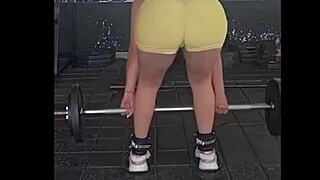 nicole medallo sweats at gym then takes cumshots doggystyle from machos
