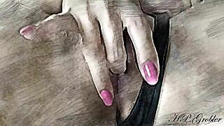 erotic sketch shows smooth shaved pussy getting rubbed in colorful stop motion tease