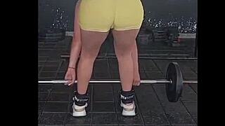 nicole medallo sweats at gym then takes cumshots doggystyle from machos