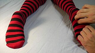 Milf soles get intense massage tickling with socks stripped off feet legs fetish tease!