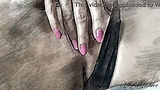erotic sketch shows smooth shaved pussy getting rubbed in colorful stop motion tease