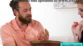 Sexy Blonde Sonia Harcourt Rubs Nuru Oiled Tits on Brad Newman's Cock