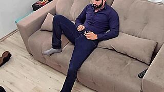 amateur brazilian bodybuilder neighbor comes home from work rips clothes jerks monster cock