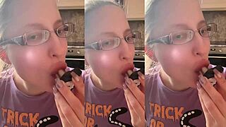 asmr vampire teeth grind lollipop while craving hardcore cock suck!