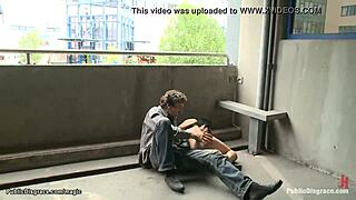 Gagged slut bound tight and fucked hard in public view