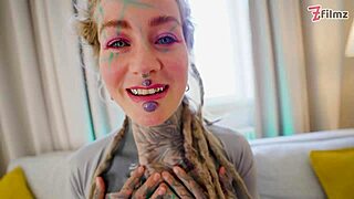 Tattooed Anuskatzz takes double anal gangbang DAP ATM then huge facial