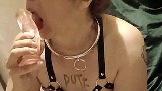 French Slave In Harness Belt Masturbates Wild Auto Session!