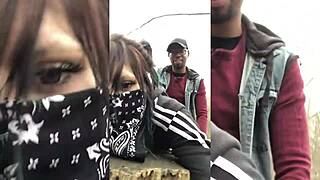 Emo slut chokes on BBC then bent over rough in public park