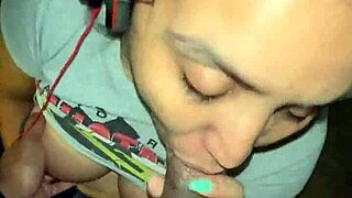 caught busting huge facial cumshot all over her big tits during homework blowjob