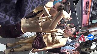 gold powder show slips revealing nipples during costume performance