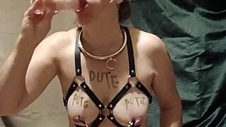 French Slave In Harness Belt Masturbates Wild Auto Session!