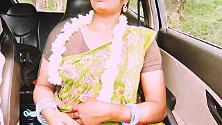 Beautiful Indian Aunty with Huge Natural Tits Fucks Young English Boy with Dirty Telugu Talk Long Drive
