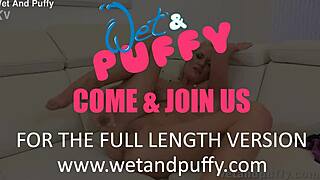 Hot Blonde's Swollen Pussy Pulses from Glass Dildo Orgasms