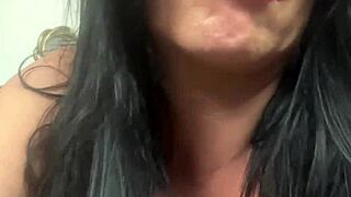 blue lace milf teases mirror with dirty talk before squirting all over it