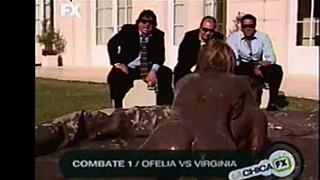 mud wrestling latinas, whose tits win the slippery catfight?