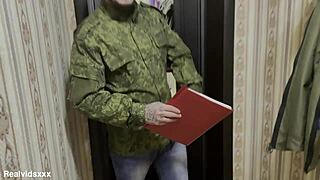 Russian Wife's Lonely Pussy and Ass Get Pounded Raw by Soldier's Cock!