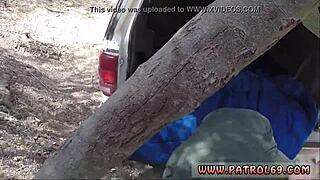 Pale teen licks cum after banging border patrol fuck!