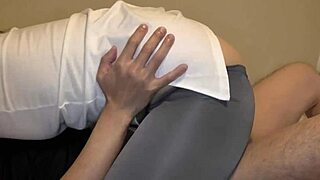 japanese housewife straddles lover kissing intimately in tight riding sex