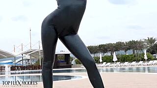 flexi latex ballerina milf in catsuit gets outdoor fuck doll treatment