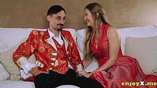 Feel the blonde's big tits and trimmed pussy as she sucks cock deep in hd!