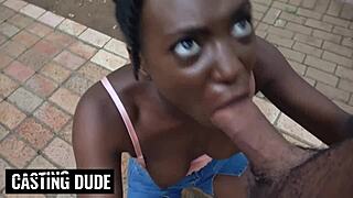 Ebony tinder slut deepthroats big cock on first date blowjob