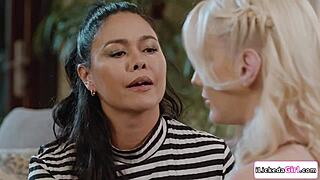 Big Tits Asian Milf Tests Stepdaughter's Lesbian Girlfriend with Licking and Sucking