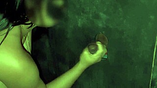 Wife sucks stranger cocks at swingers gloryhole till creampie!