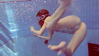 Mysterious sexy petite russian teen with tiny tits tempts underwater at beach pool