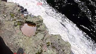 Homemade Brazilian couple pounds passionately outdoors at Bahia waterfall