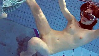 Mysterious sexy petite russian teen with tiny tits tempts underwater at beach pool