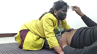 Chubby Indian housewife bent over for creampie cumshot after mask