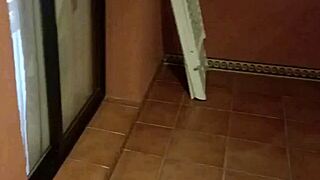 Skinny Spanish babe fingers pussy then rides roommate's cock doggy in dorm rough fuck!