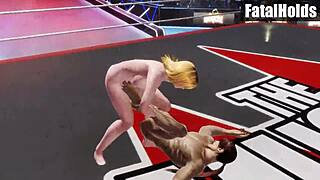 Tina Armstrong pins Ryu Hay nude in DOA6 mixed wrestling frenzy!