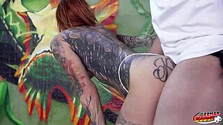 German redhead tattoo model chokes on monster cock then risky public anal casting doggystyle cumshot