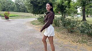 yo this stranger babe in the park knelt for fun then got wild outdoors