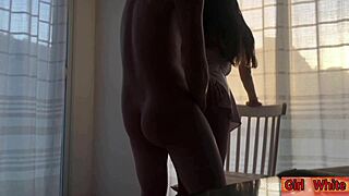 Sexy Brunette Teen Fucked Under Tight White Dress and High Boots by Stepdad