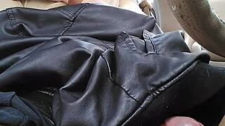 Crossdressing Tranny Slut Cums in Nylons Playing Monster Cock Public Car