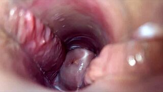 close up view of throbbing pussy hitting intense vaginal orgasm