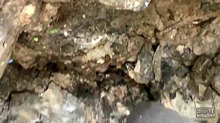 couple sneaks public blowjob cumshot deep in cave