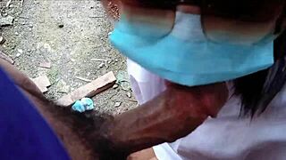 in the construction site company nurse teases laborer before wild licking and deepthroat play