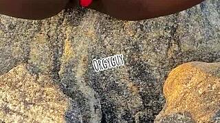 Juicy wife whore flashes pussy on beach!!