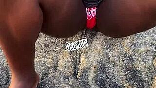 Juicy wife whore flashes pussy on beach!!