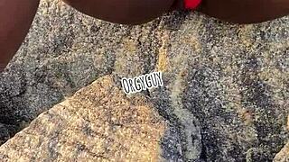 Juicy wife whore flashes pussy on beach!!