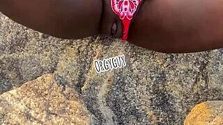 Juicy wife whore flashes pussy on beach!!